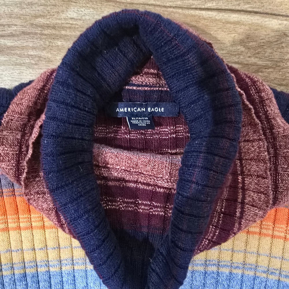 American Eagle‎ Multicolored Striped Ribbed Turtleneck Sweater XS - Picture 2 of 3